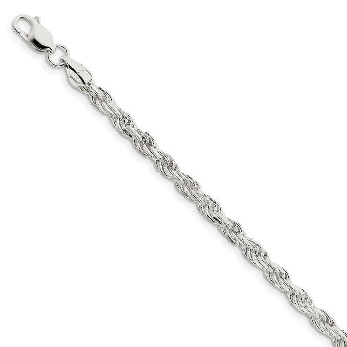 Million Charms 925 Sterling Silver 4.75mm Diamond-cut Rope Chain, Chain Length: 9 inches