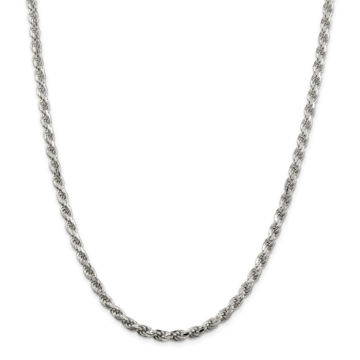 Million Charms 925 Sterling Silver 4.75mm Diamond-cut Rope Chain, Chain Length: 26 inches