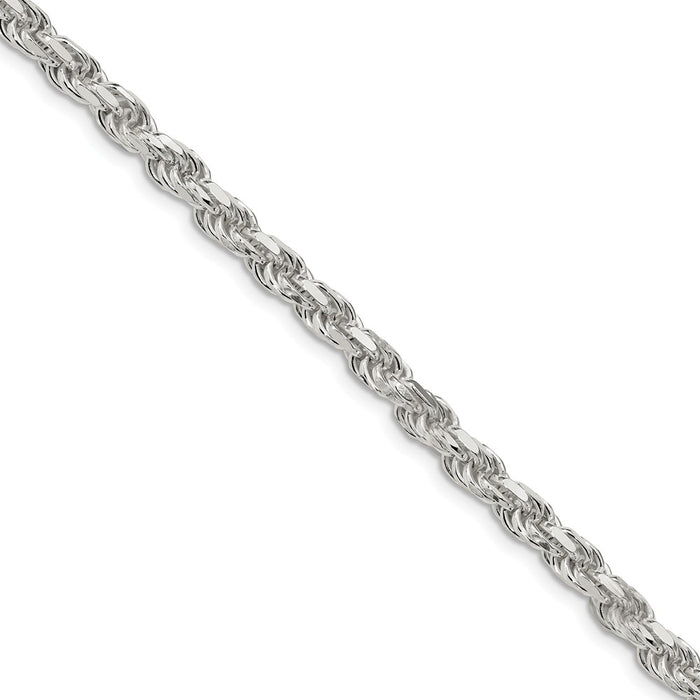 Million Charms 925 Sterling Silver 5.75mm Diamond-cut Rope Chain, Chain Length: 9 inches