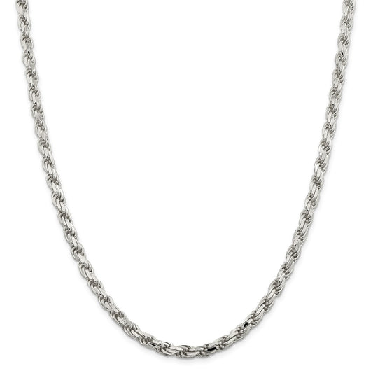 Million Charms 925 Sterling Silver 5.75mm Diamond-cut Rope Chain, Chain Length: 24 inches