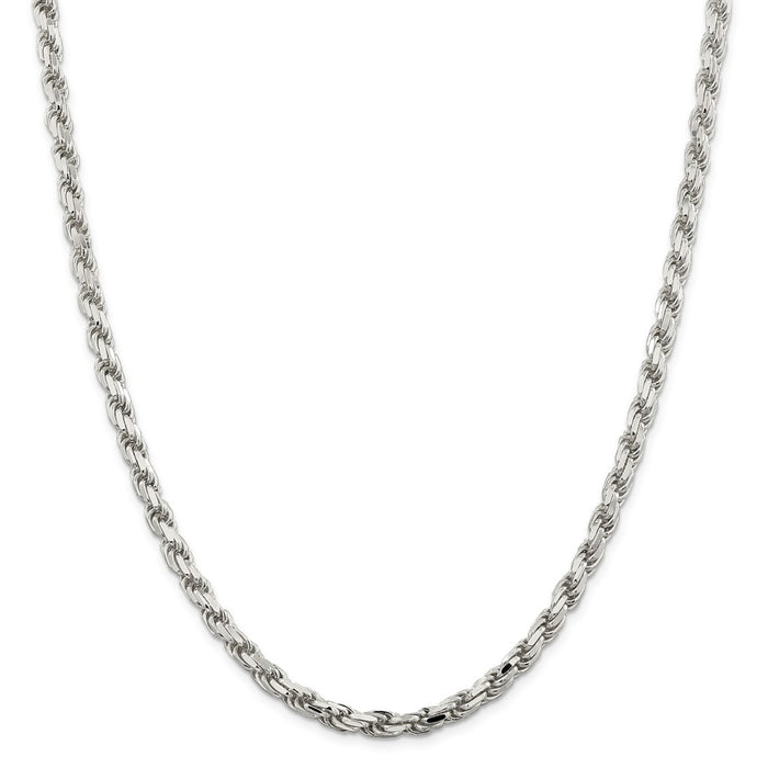 Million Charms 925 Sterling Silver 5.75mm Diamond-cut Rope Chain, Chain Length: 22 inches