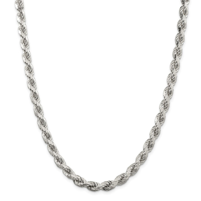 Million Charms 925 Sterling Silver 7mm Diamond-cut Polished 8 Sides Rope Chain, Chain Length: 20 inches