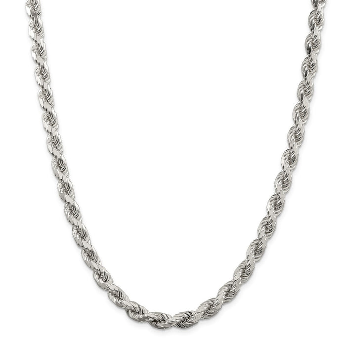 Million Charms 925 Sterling Silver 7mm Diamond-cut Polished 8 Sides Rope Chain, Chain Length: 30 inches