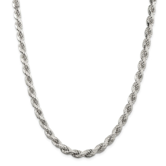 Million Charms 925 Sterling Silver 7mm Diamond-cut Polished 8 Sides Rope Chain, Chain Length: 24 inches