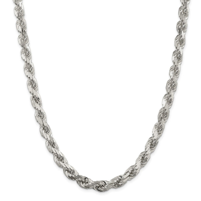 Million Charms 925 Sterling Silver 8mm Diamond-cut Polished 8 Sides Rope Chain, Chain Length: 30 inches