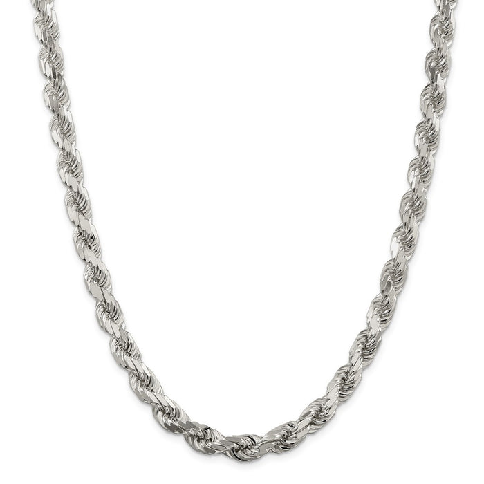 Million Charms 925 Sterling Silver 8.00mm Diamond-Cut Rope Chain, Chain Length: 28 inches