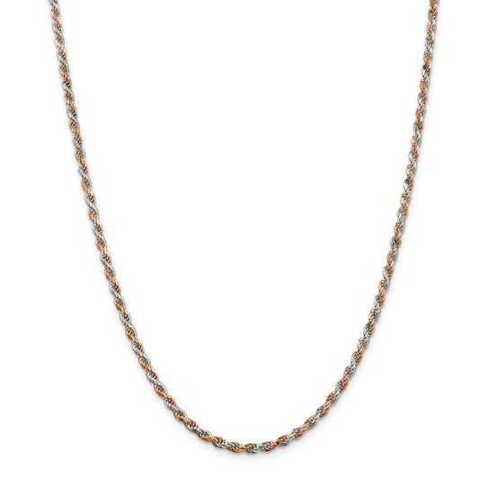 Million Charms 925 Sterling Silver 2.5mm Rose Vermeil Diamond-cut Rope Chain, Chain Length: 20 inches