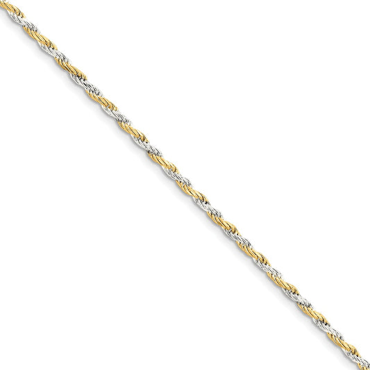Million Charms 925 Sterling Silver & Vermeil 2.5mm Diamond-cut Rope Chain, Chain Length: 8 inches