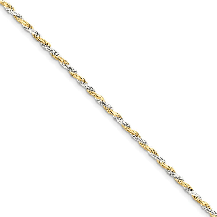 Million Charms 925 Sterling Silver & Vermeil 2.5mm Diamond-cut Rope Chain, Chain Length: 8 inches