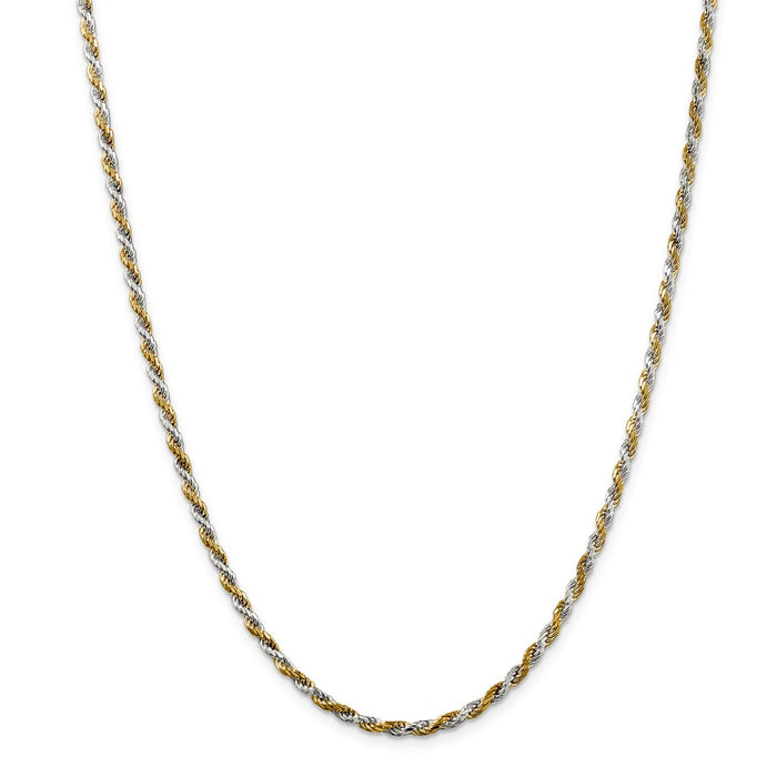 Million Charms 925 Sterling Silver & Vermeil 2.5mm Diamond-cut Rope Chain, Chain Length: 18 inches