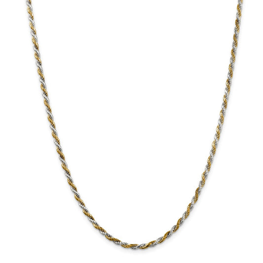 Million Charms 925 Sterling Silver & Vermeil 2.5mm Diamond-cut Rope Chain, Chain Length: 24 inches