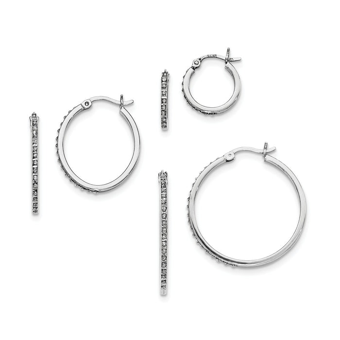 Stella Silver Jewelry Set - 925 Sterling Silver Diamond Mystique Oval & Round Hoop Earrings Set