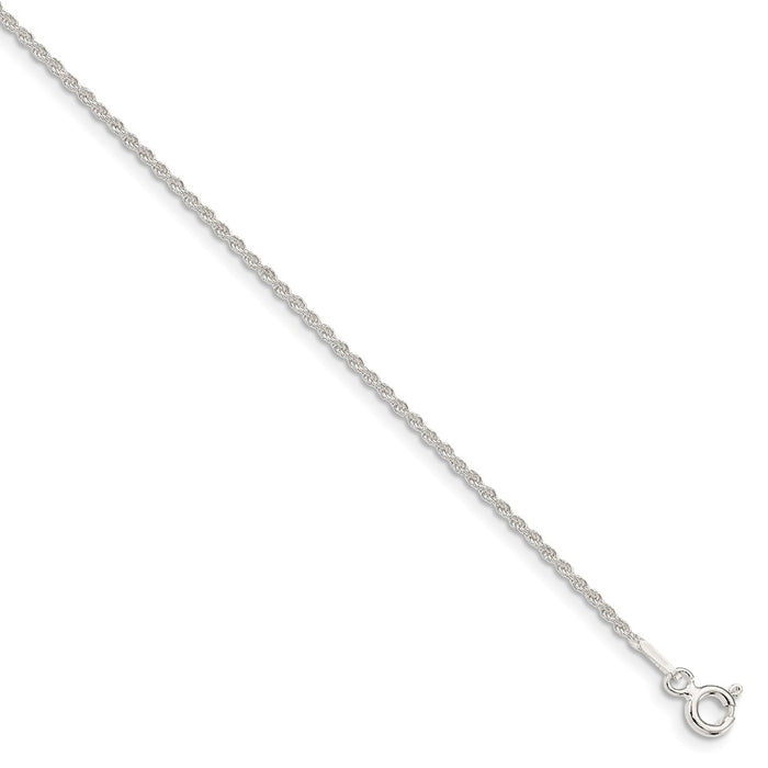 Million Charms 925 Sterling Silver 1.3mm Solid Rope Chain, Chain Length: 7 inches