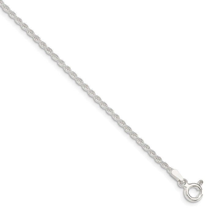 Million Charms 925 Sterling Silver 1.8mm Solid Rope Chain, Chain Length: 8 inches