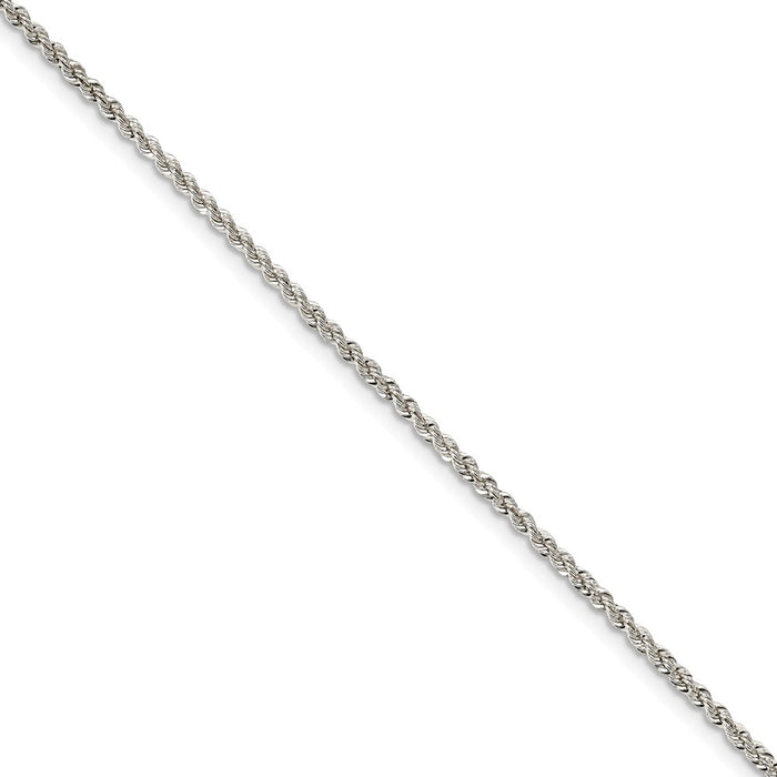 Million Charms 925 Sterling Silver 2.3mm Solid Rope Chain, Chain Length: 8 inches