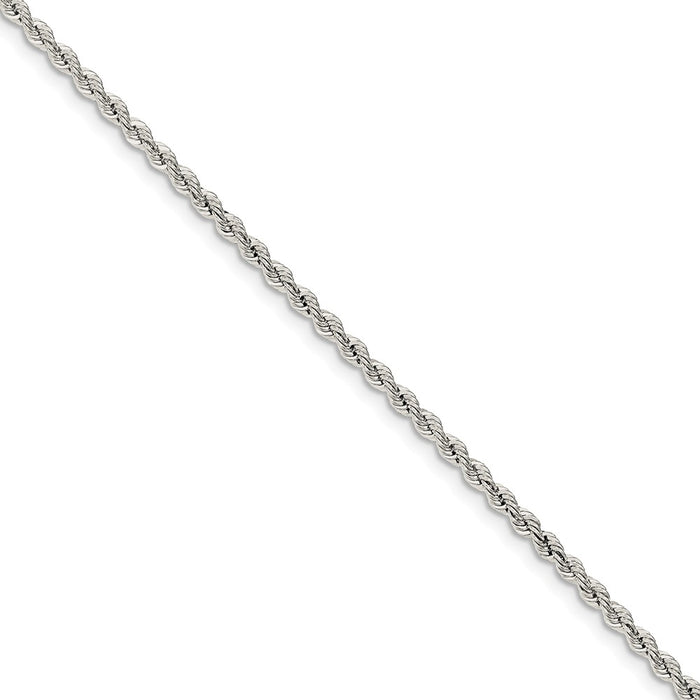 Million Charms 925 Sterling Silver 2.5mm Solid Rope Chain, Chain Length: 7 inches