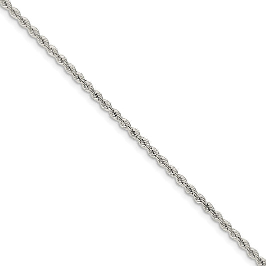 Million Charms 925 Sterling Silver 2.5mm Solid Rope Chain, Chain Length: 8 inches