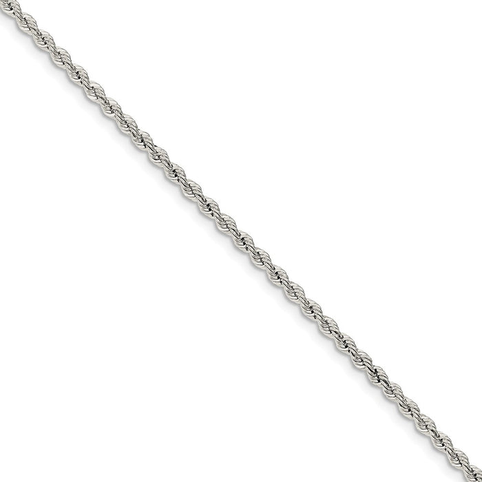 Million Charms 925 Sterling Silver 2.5mm Solid Rope Chain, Chain Length: 8 inches