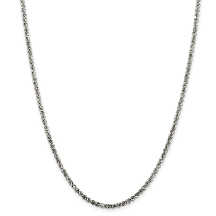 Million Charms 925 Sterling Silver 2.5mm Solid Rope Chain, Chain Length: 28 inches