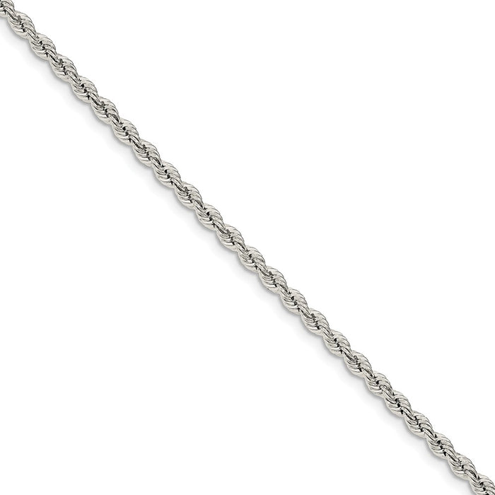 Million Charms 925 Sterling Silver 3.0mm Solid Rope Chain, Chain Length: 8 inches