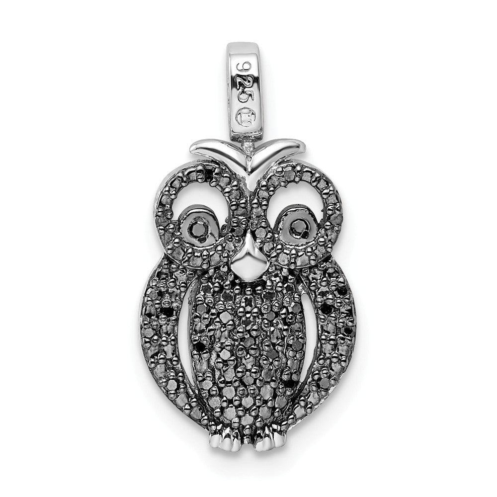 Million Charms 925 Sterling Silver Rhodium-plated 0.2Ct. Blk & Wht Dia. Reversible Owl Pendant