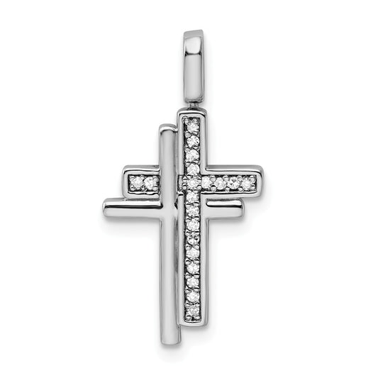 Million Charms 925 Sterling Silver Rhodium-plated 0.2Ct. Blk & Wht Dia.Reversible Relgious Cross Pendant