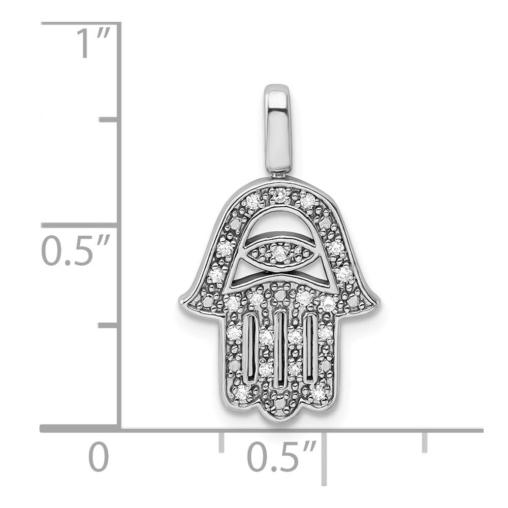 Million Charms 925 Sterling Silver Rhodium-plated 0.2Ct. Blk & Wht Dia. Reverible Hamsa Pendant
