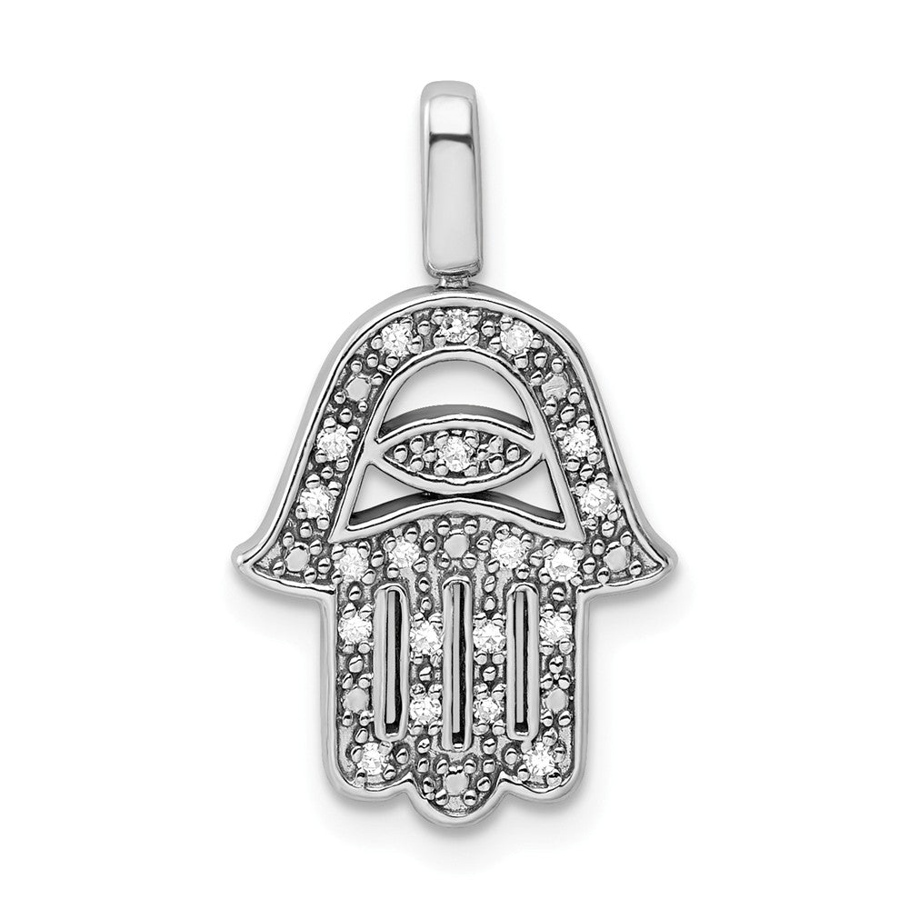 Million Charms 925 Sterling Silver Rhodium-plated 0.2Ct. Blk & Wht Dia. Reverible Hamsa Pendant