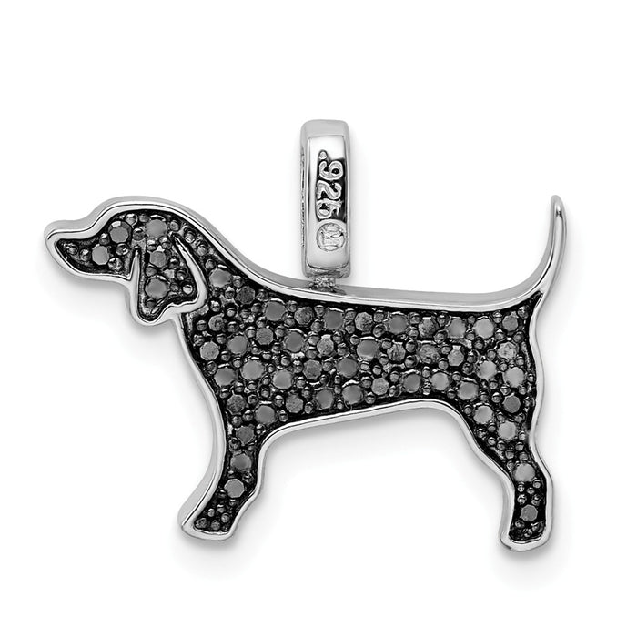 Million Charms 925 Sterling Silver Rhodium-plated 0.25Ct. Blk & Wht Dia. Reversible Dog Pendant