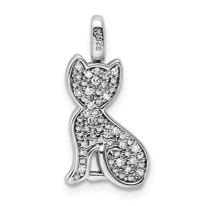 Million Charms 925 Sterling Silver Rhodium-plated 0.25Ct. Blk & Wht Dia. Reversible Cat Pendant