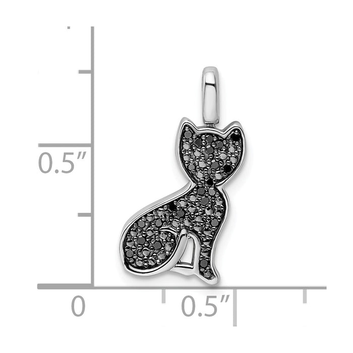 Million Charms 925 Sterling Silver Rhodium-plated 0.25Ct. Blk & Wht Dia. Reversible Cat Pendant