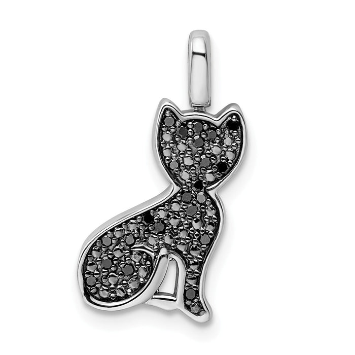 Million Charms 925 Sterling Silver Rhodium-plated 0.25Ct. Blk & Wht Dia. Reversible Cat Pendant