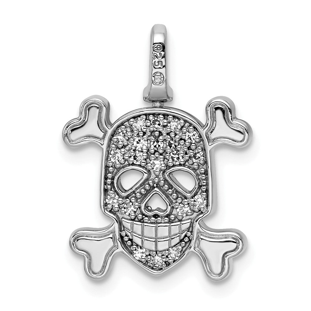 Million Charms 925 Sterling Silver Rhodium-plated 0.2Ct. Blk & Wht Dia. Reversible Skull Pendant
