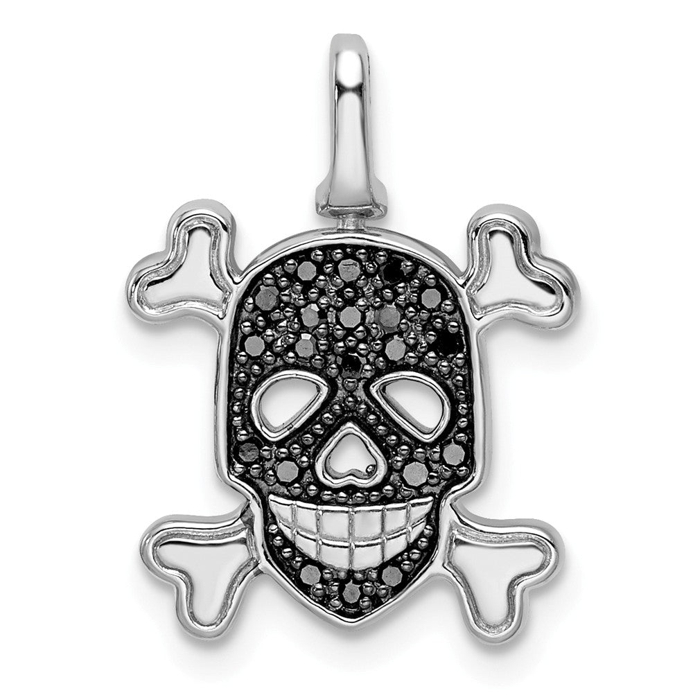Million Charms 925 Sterling Silver Rhodium-plated 0.2Ct. Blk & Wht Dia. Reversible Skull Pendant