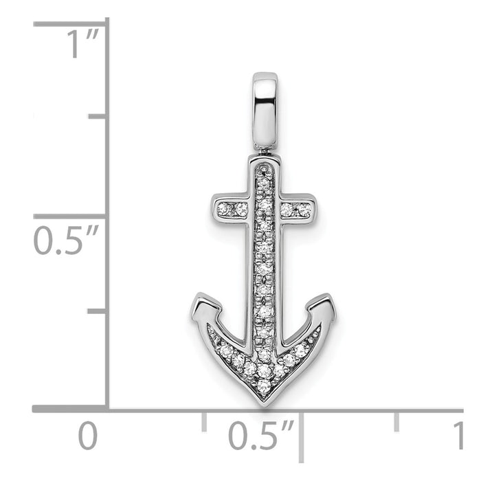 Million Charms 925 Sterling Silver Rhodium-plated 0.2Ct. Blk &Wht Dia. Reversible Nautical Anchor Pendant