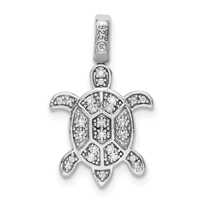 Million Charms 925 Sterling Silver Rhodium-plated 0.15Ct. Blk&Wht Dia. Reversible Turtle Pendant