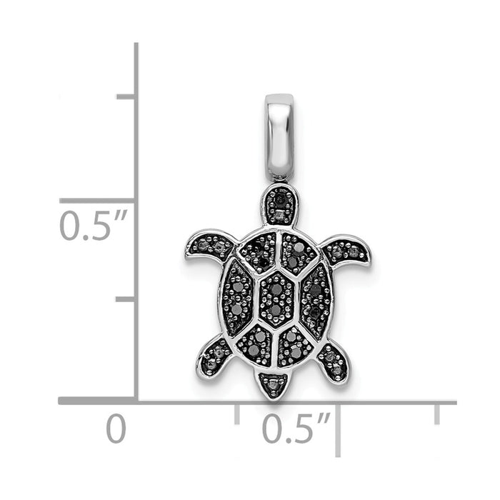 Million Charms 925 Sterling Silver Rhodium-plated 0.15Ct. Blk&Wht Dia. Reversible Turtle Pendant