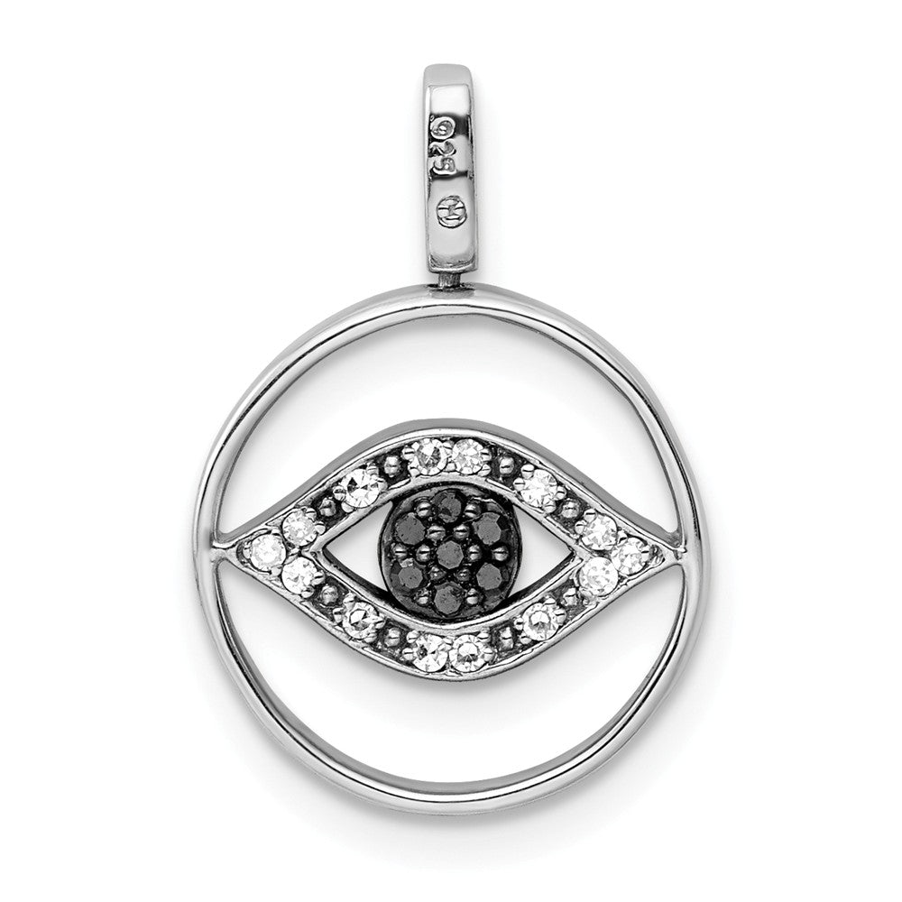 Million Charms 925 Sterling Silver Rhodium-plated 0.2Ct. Blk, Wht & Blue Dia. Reversible Eye Pendan