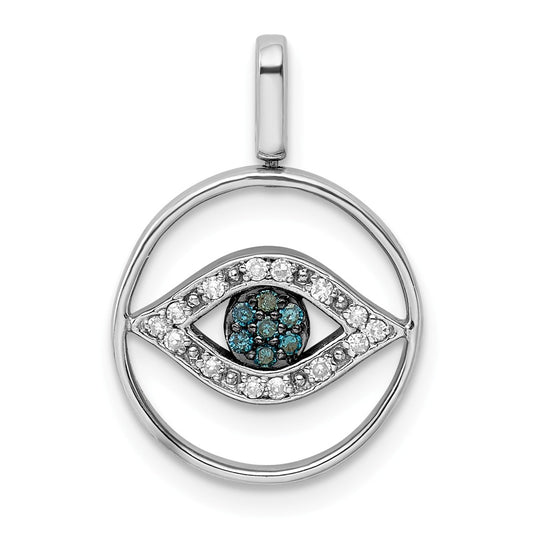 Million Charms 925 Sterling Silver Rhodium-plated 0.2Ct. Blk, Wht & Blue Dia. Reversible Eye Pendan