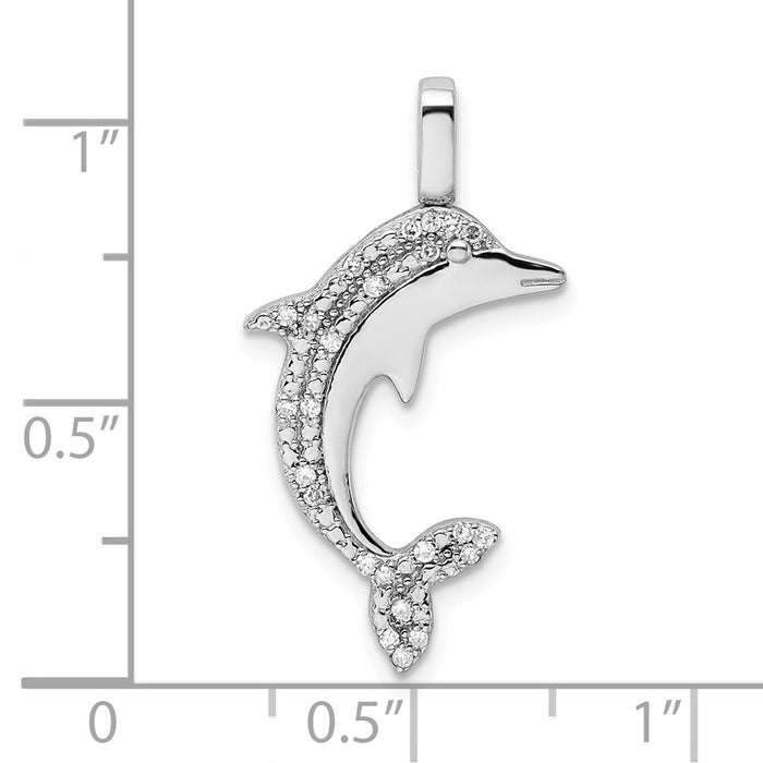 Million Charms 925 Sterling Silver Rhod 0.25Ct. Black & White Dia. Reversible Dolphin Pendant