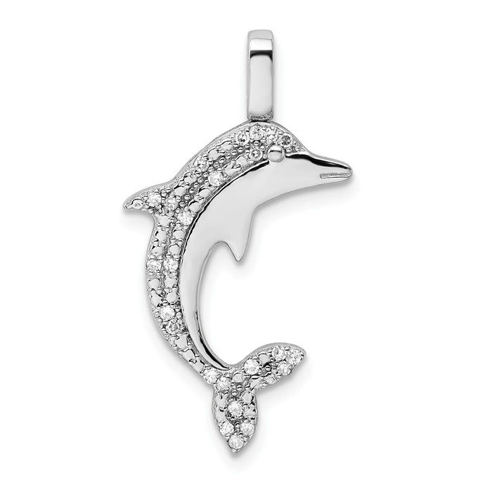 Million Charms 925 Sterling Silver Rhod 0.25Ct. Black & White Dia. Reversible Dolphin Pendant