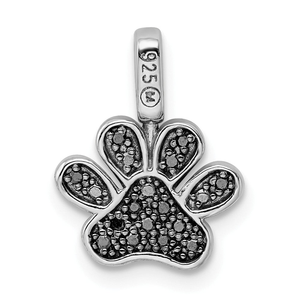 Million Charms 925 Sterling Silver Rhod 0.15Ct. Blk & White Dia. Reversible Pawprint Pendant