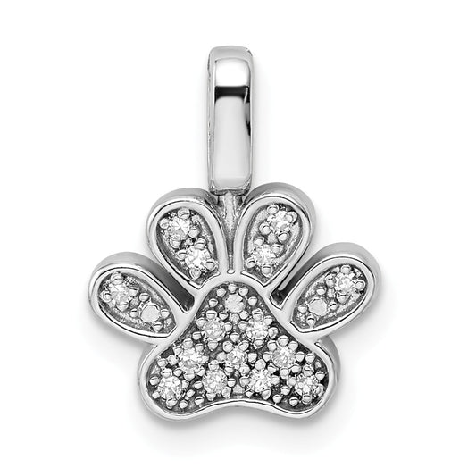 Million Charms 925 Sterling Silver Rhod 0.15Ct. Blk & White Dia. Reversible Pawprint Pendant