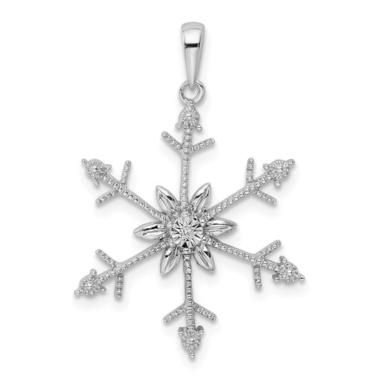 Million Charms 925 Sterling Silver Rhodium-plated Diam. Snowflake Pendant