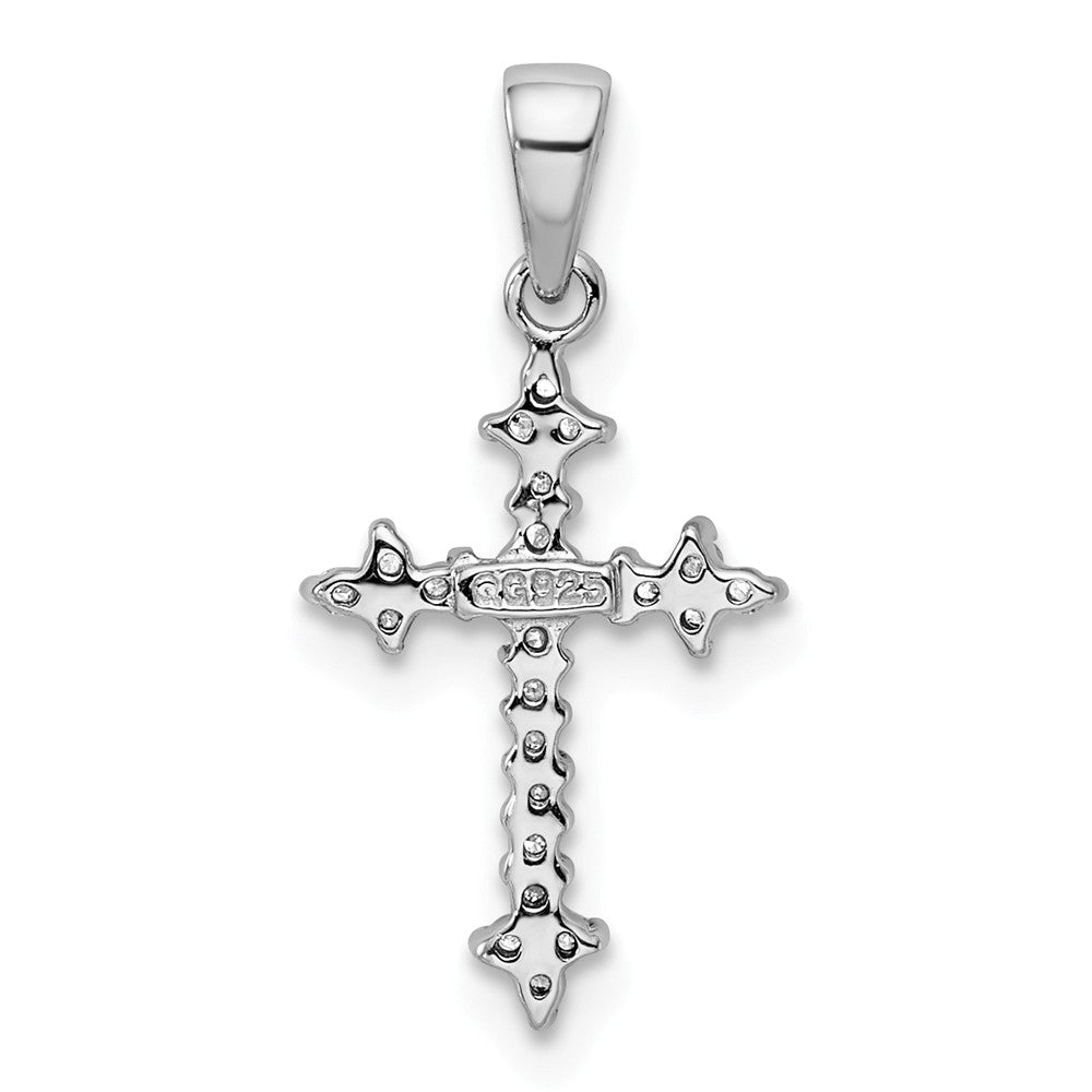 Million Charms 925 Sterling Silver Rhodium-plated Diamond Relgious Cross Pendant