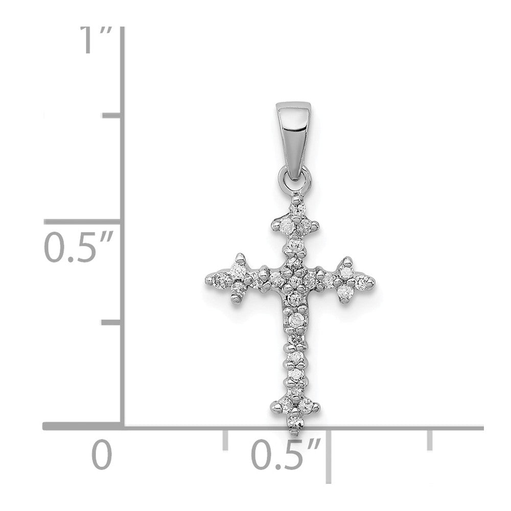 Million Charms 925 Sterling Silver Rhodium-plated Diamond Relgious Cross Pendant