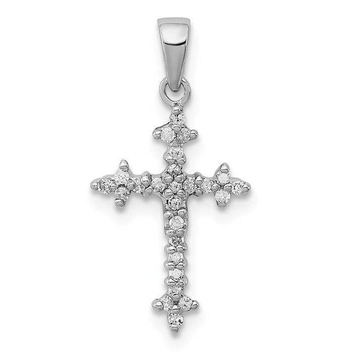 Million Charms 925 Sterling Silver Rhodium-plated Diamond Relgious Cross Pendant