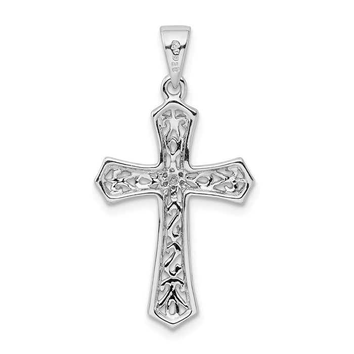 Million Charms 925 Sterling Silver Rhodium-plated Diamond Relgious Cross Pendant