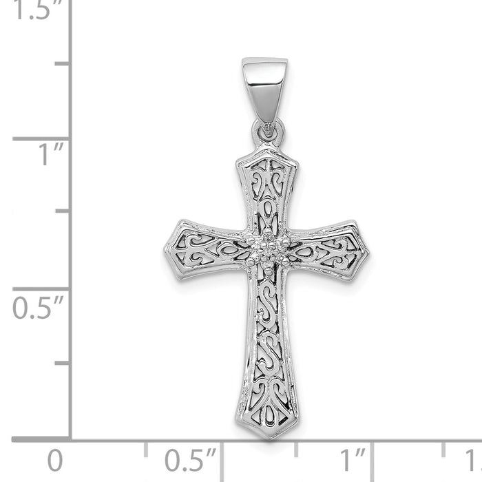 Million Charms 925 Sterling Silver Rhodium-plated Diamond Relgious Cross Pendant