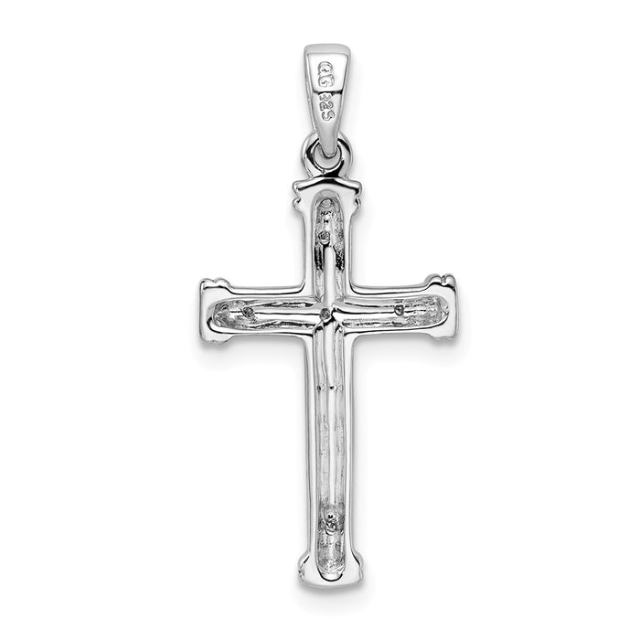 Million Charms 925 Sterling Silver Rhodium-plated Diamond Relgious Cross Pendant